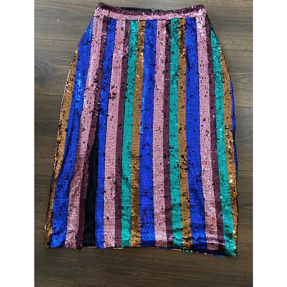 EUC Valencia & Vine Multicolor Sequin Striped Pencil Skirt M - Picture 9 of 10